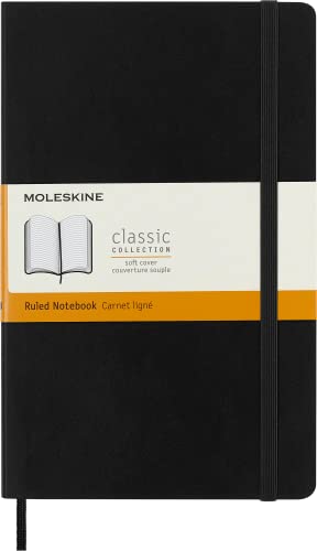 Moleskine Klassisches liniertes Notizbuch - Weicher Umschlag und elastischer Verschluss - Farbe Schwarz - Großformat 13 x 21 A5 - 192 Seiten