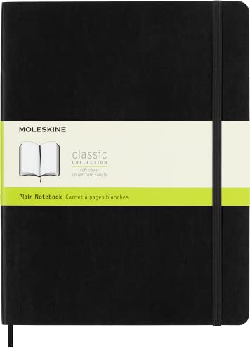 Moleskine - Klassisches Notizbuch, Blanko Seiten, Softcover und elastischer Verschluss, Größe 19 x 25 cm, Farbe Schwarz, 192 Seiten