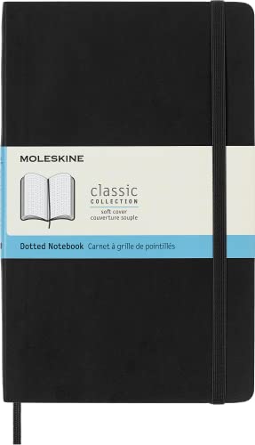Moleskine Klassisches gepunktetes Notizbuch, weicher Umschlag und elastischer Verschluss, Farbe Schwarz, Größe Groß 13 x 21 A5, 192 Seiten
