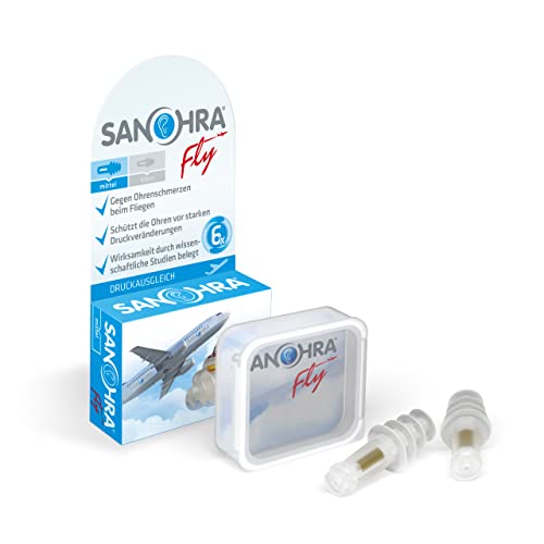 SANOHRA fly Ohrstöpsel für Erwachsene- schmerzfreies Fliegen - Ohrenstöpsel erleichtern den Druckausgleich im Flugzeug - 24 dB SNR Lärmdämmung - mehrfach verwendbar - 1 Paar