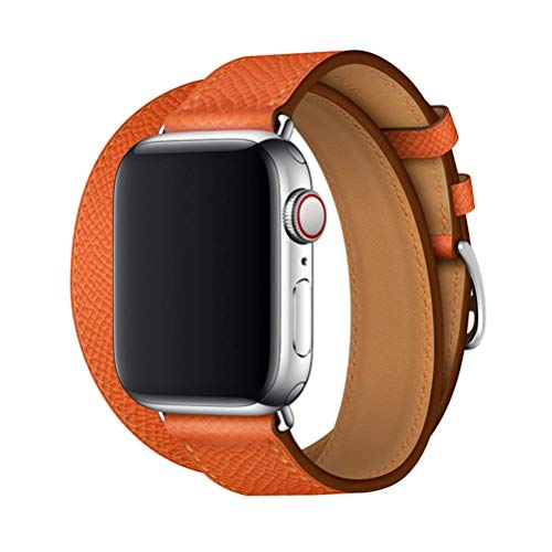 Kompatibel mit Apple Watch Armband 38mm 40mm 41mm 42mm 44mm 45mm Echtleder Double Tour Slim Ersatzband für iWatch Serie 7 6 SE 5 4 3 2 1 Leder Armbänder orange # 3 38mm/40mm/41mm