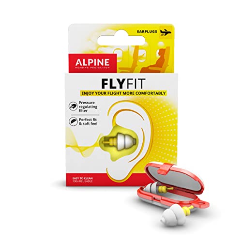 Alpine FlyFit Gehörschutz Ohrstöpsel für Flugzeuge - Regulieren den Luftdruck zur Vorbeugung von Trommelfellschmerzen - Weiche Filter für Reisen - Bequemes hypoallergenes Material - Wiederverwendbar