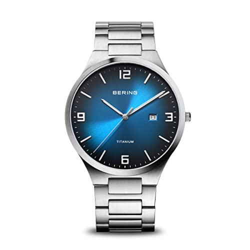 BERING Herren Uhr analog Quarz mit Titanband mit Titanelementen-Armband 15240-777