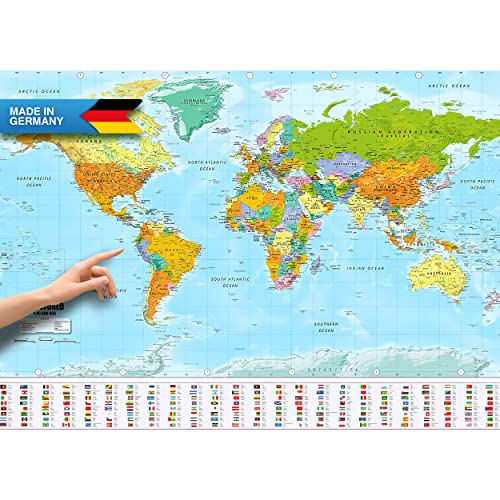Weltkarte XXL Poster im Riesenformat mit Fahnen & Flaggen - Top Qualität (140x100cm)