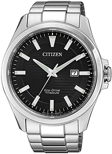 Citizen Herren Analog Eco-Drive Uhr mit Super Titanium Armband BM7470-84E, Silber