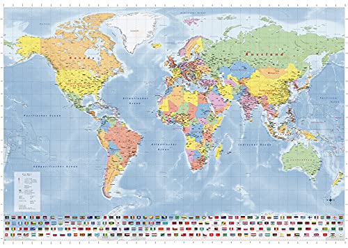 Weltkarte Länder der Erde XXL Poster, 140 x 100 cm, aktuelle Neuauflage, Weltkarte mit Flaggen, deutsche Version