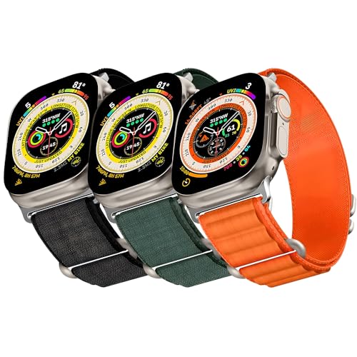 3 Stück Alpine Loop Kompatibel mit Apple Watch Armband 45mm 44mm 49mm 42mm für Damen Herren, Nylon Sport Loop Geflochten Sportarmband für iWatch Ultra SE Series 9 8 7 6 5 4 3 2 1