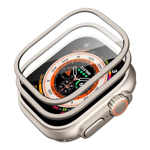 ESR Armorite Schutzfolie kompatibel mit Apple Watch Ultra 2/1(2023/2022,49 mm), Displayschutz aus Gehärtetem Glas mit Edelstahlrahmen, vollflächiger Schutz, kratzfest, Titanmetall, 2 Stück